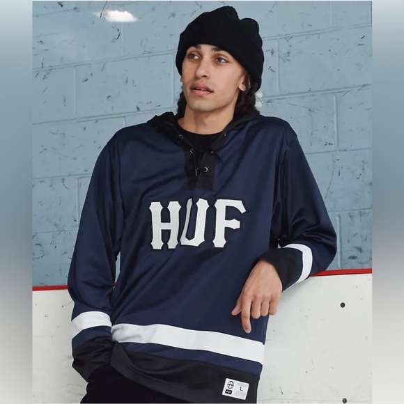 HUF Other - HUF Worldwide size Small Hockey Jersey Style Hoodie Navy/White.